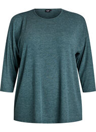 Jersey bluse med 3/4 ermer, Gr&oslash;nn