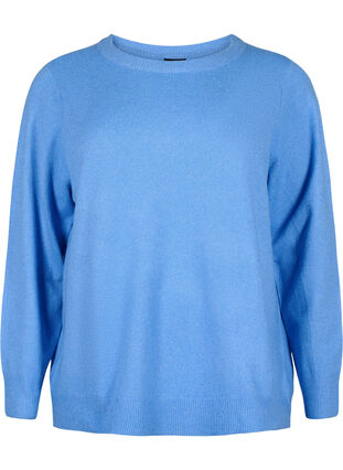 Langermet genser med rund hals	, Blue Bonnet Mel., Packshot image number 0