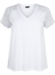 Bomull T-skjorte med korte blonderermer, Bright White
