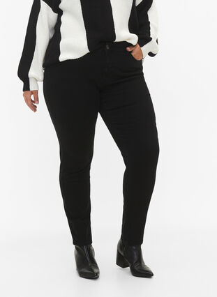 Emily jeans med vanlig liv og smal passform, Black, Model image number 2