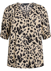 Kortermet viskosebluse, Beige Kortermet viskosebluse