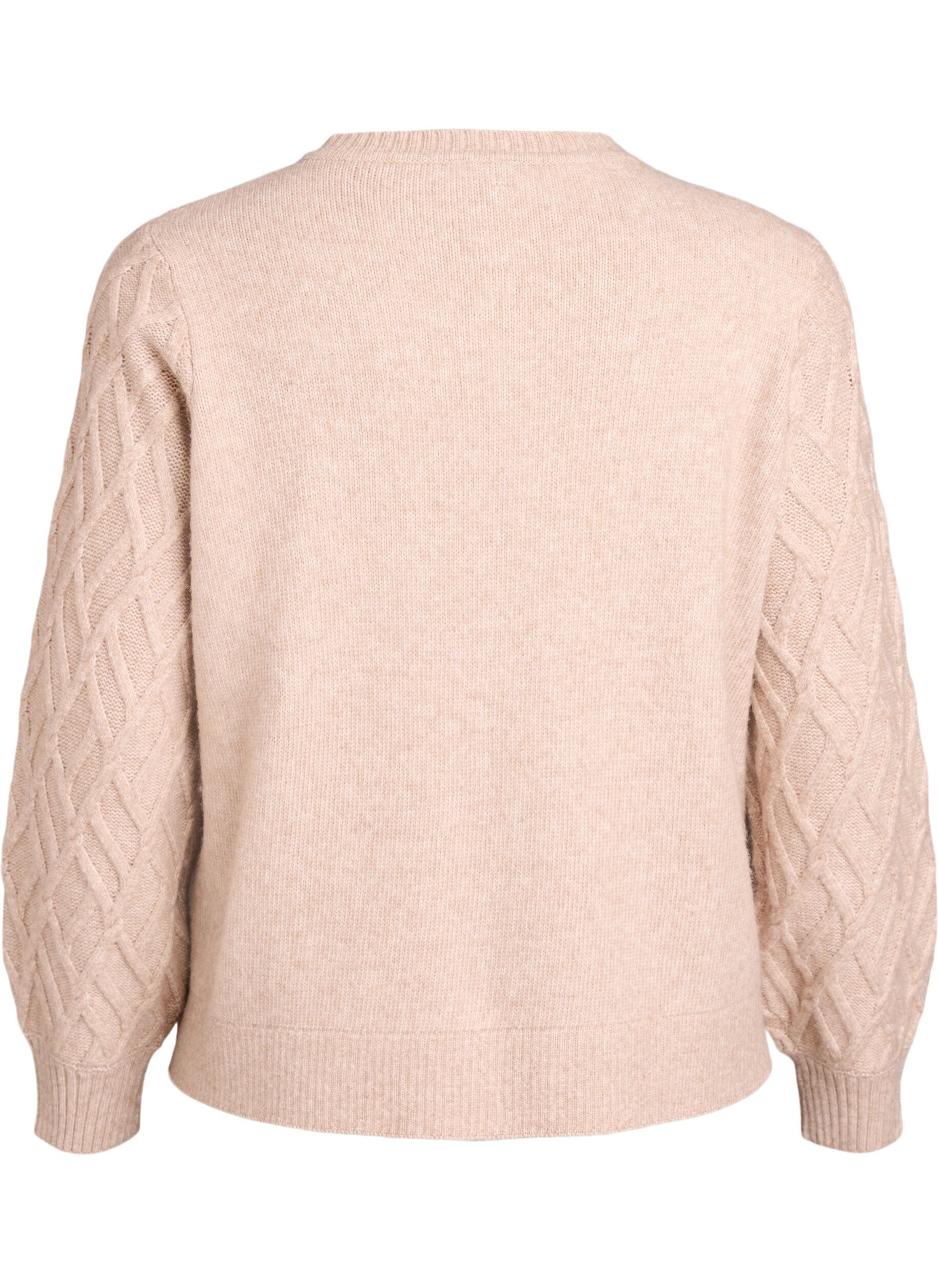 Zizzi Kabelstrikket cardigan med perleknapper, Beige, Packshot image number 1