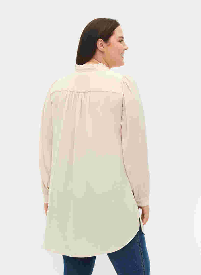 Langermet tunika med volangkrage, Warm Off-white, Model image number 1