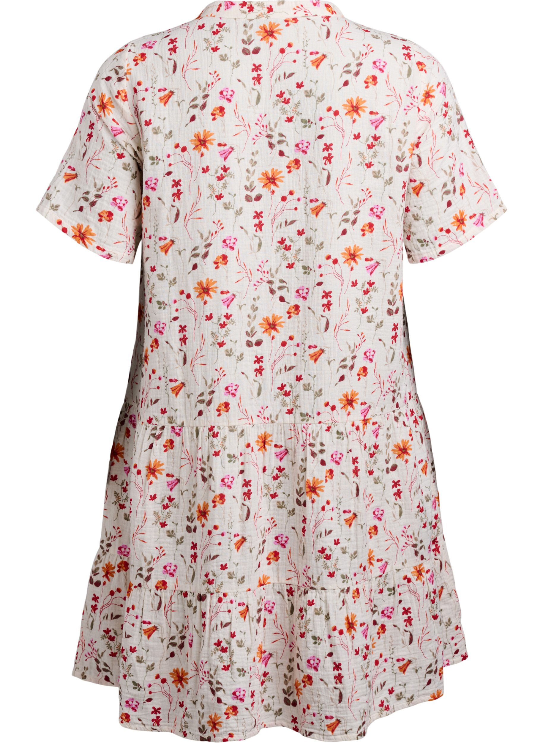 Zizzi Kort kjole av bomullsmuslin med blomster, Hvit, Packshot image number 1