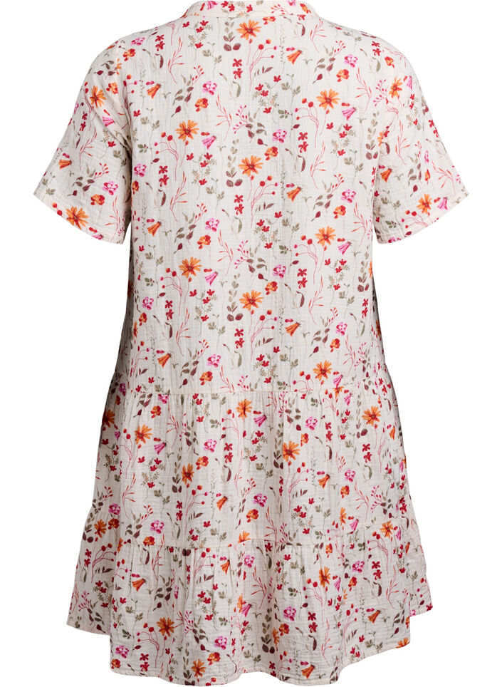 Kort kjole av bomullsmuslin med blomster, Hvit, Packshot image number 1