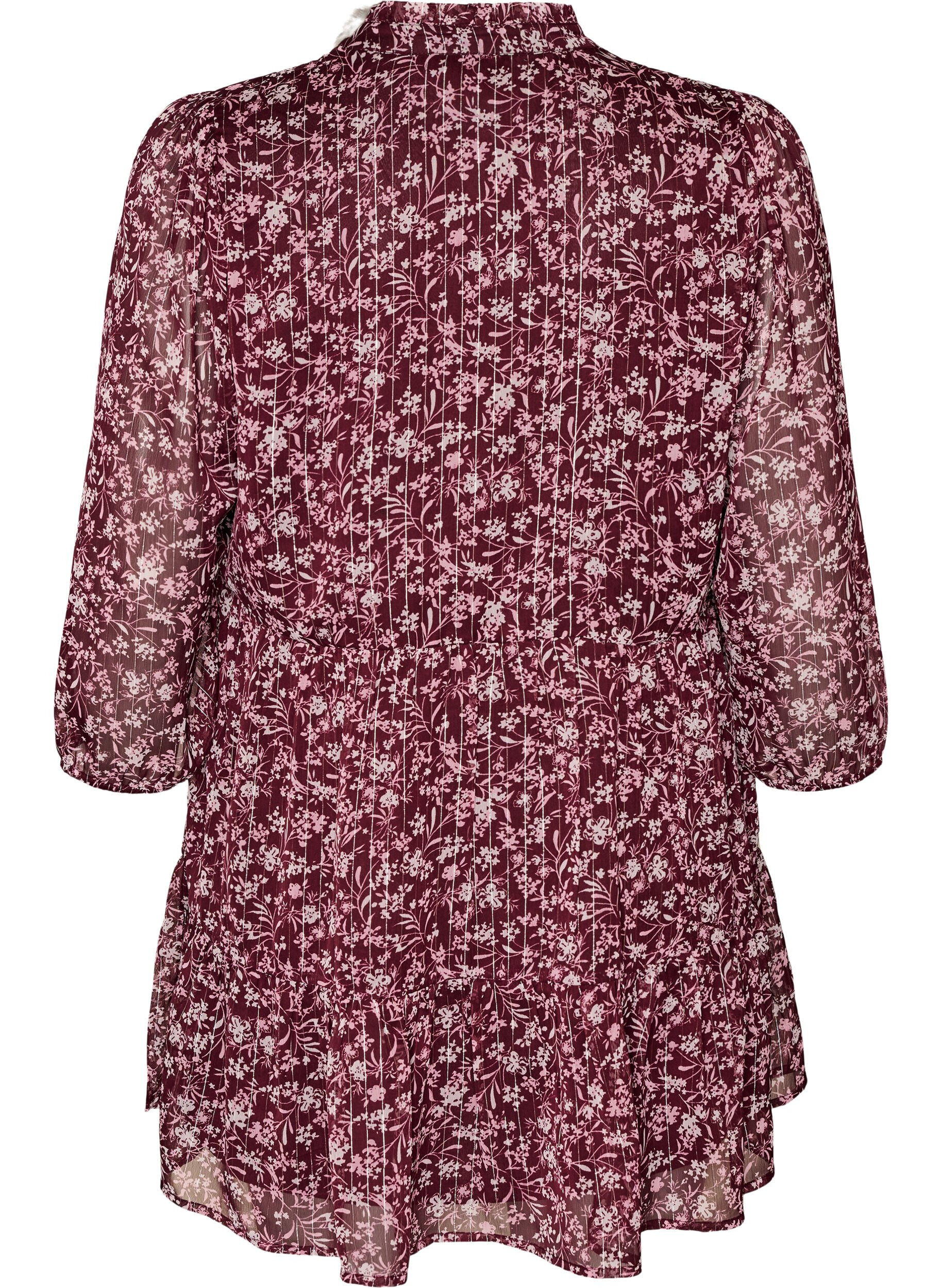ZizziTunika med blomsterm&oslash;nster og glittertr&aring;der, R&oslash;d, Packshot image number 1