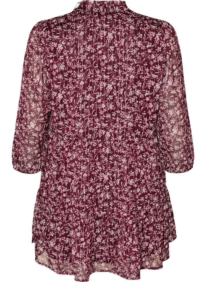 Tunika med blomsterm&oslash;nster og glittertr&aring;der, R&oslash;d, Packshot image number 1