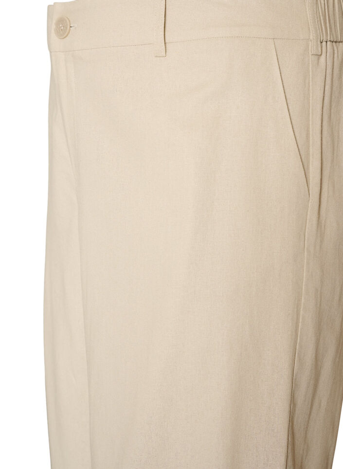 Bermudashorts med h&oslash;y midje i lin og viskose, Beige, Packshot image number 2