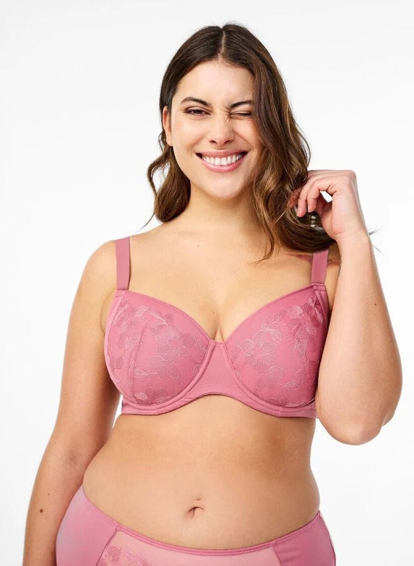 Polstret BH med blomsterbroderi, Rosa, Model image number 0