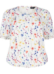 Blomstrete bluse med smock, Bl&aring;