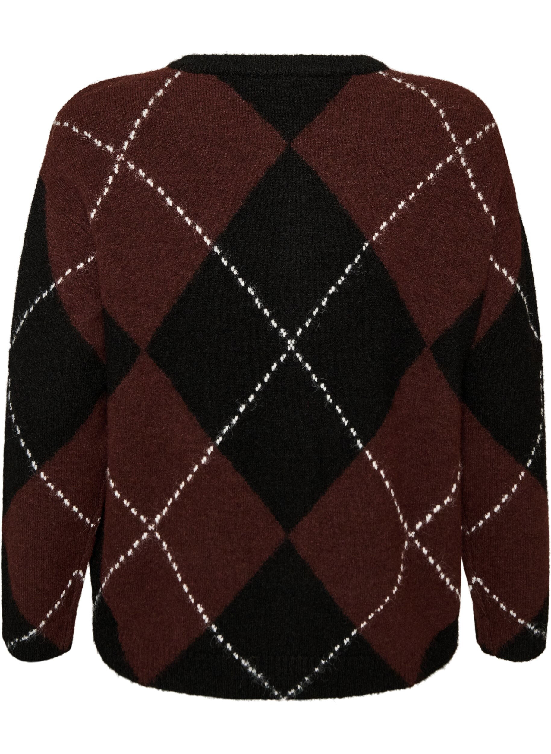 ZizziCardigan med argyle-m&oslash;nster, Svart, Packshot image number 1