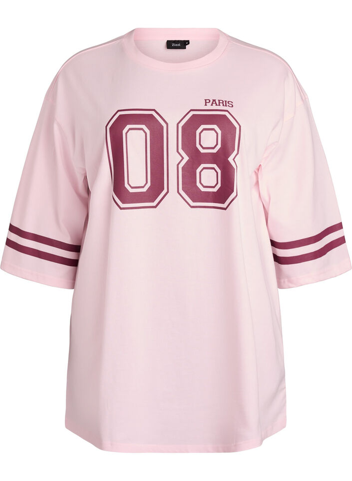 Oversized college T-skjorte med 3/4 ermer, Rosa, Packshot image number 0