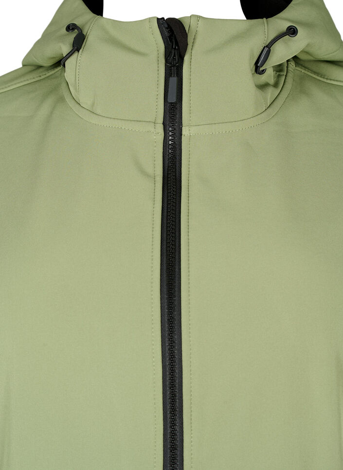 Kort softshell-jakke med lommer, Oil Green, Packshot image number 2