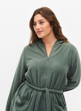 Morgenkåpe med glidelås og hette, Balsam Green, Model image number 2