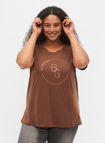 Kortermet T-skjorte med trykk, Chestnut BG, Model image number 0