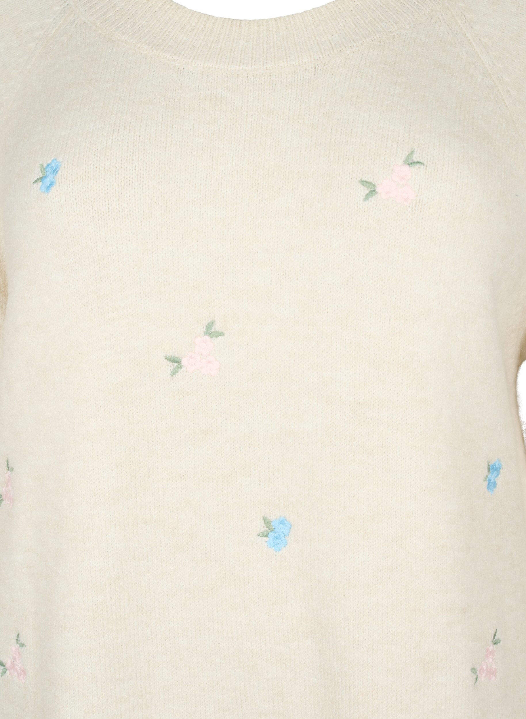 ZizziStrikket genser med broderte blomster, Birch Comb, Packshot image number 2
