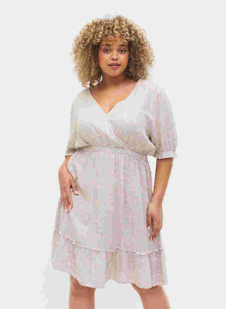 Blomstrete viskosekjole med korte ermer, White Ditsy AOP, Model