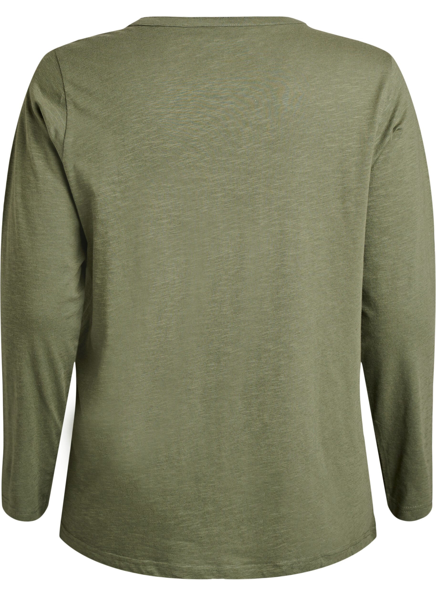 ZizziLangermet t-skjorte med V-hals og knapper, Gr&oslash;nn, Packshot image number 1