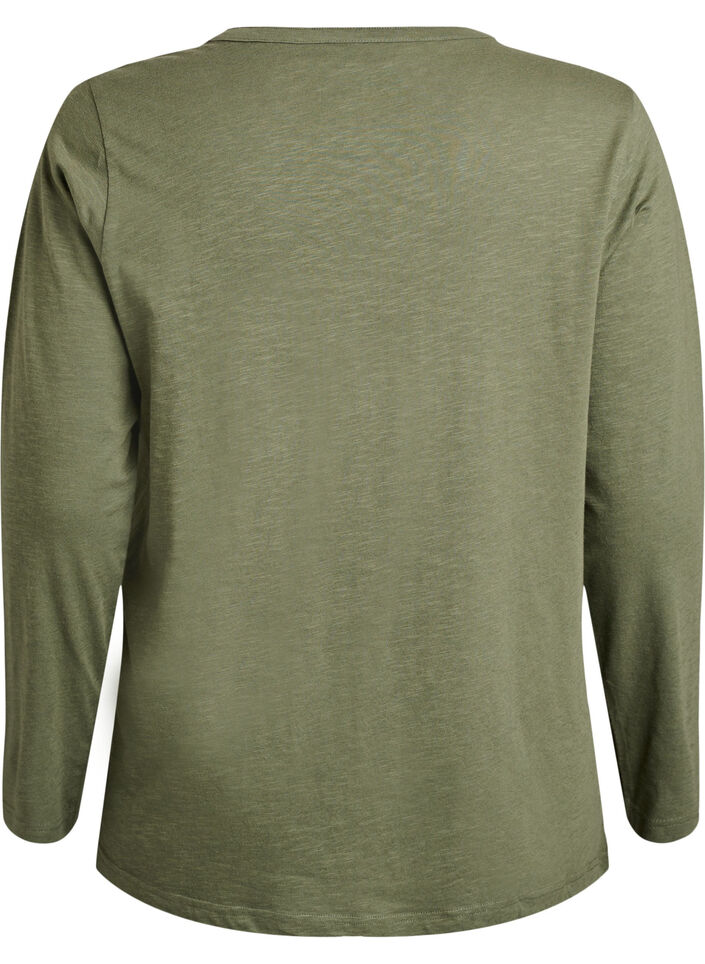 Langermet t-skjorte med V-hals og knapper, Gr&oslash;nn, Packshot image number 1