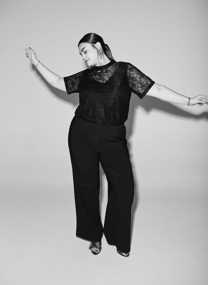 Vide bukser med elastisk linning, Svart, Image image number 0