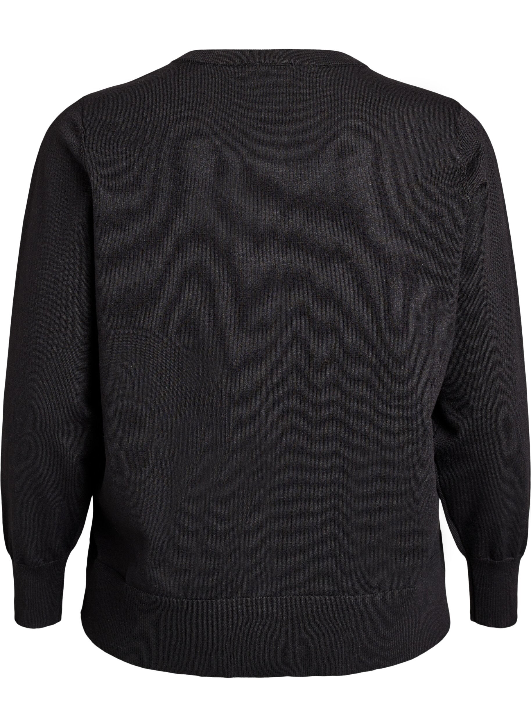 ZizziFinstrikket cardigan med rund hals, Svart, Packshot image number 1