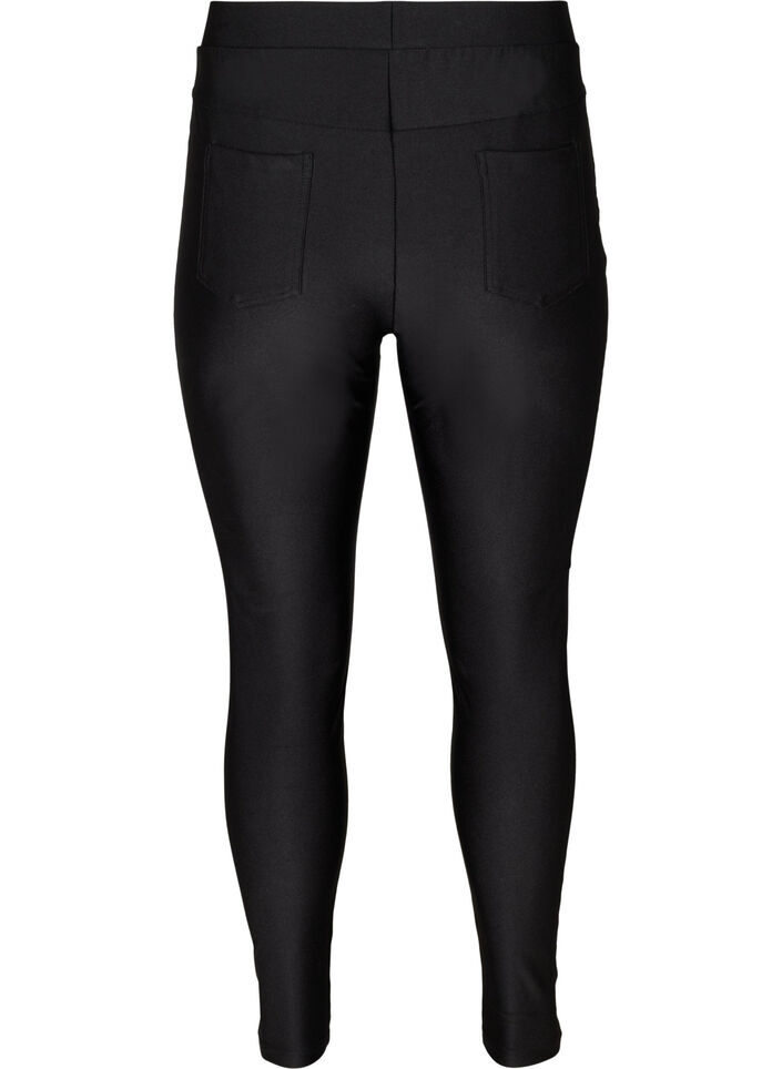 Skinnende leggings med 7/8-lengde og baklommer, Black, Packshot image number 1