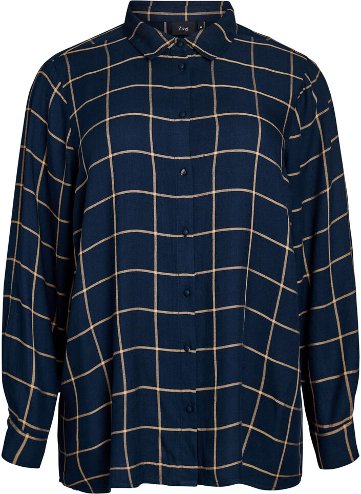 Rutete oversized bomullsskjorte, Blå, Packshot image number 0