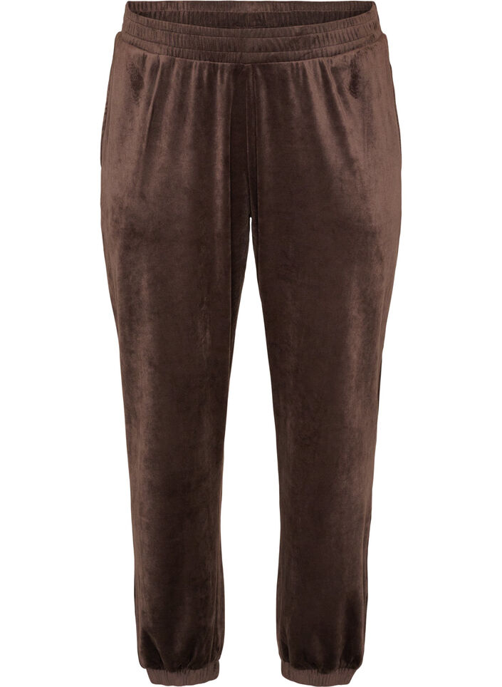 Loose fit velourbukser, Brun, Packshot image number 0