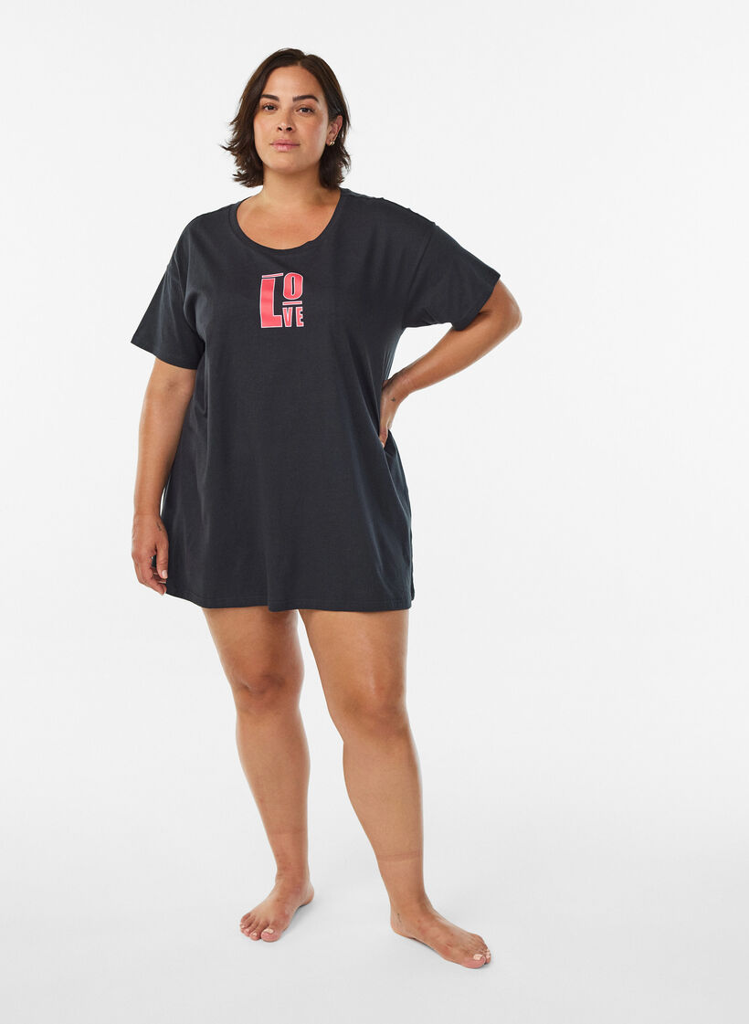 Lang natt- T-skjorte i &oslash;kologisk bomull med trykk, Gr&aring;, Model image number 1