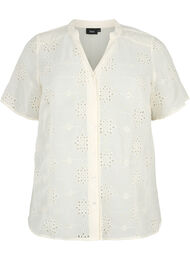 Kortermet skjortebluse med broderi anglaise, Antique White