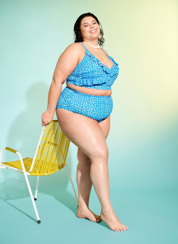Blomstrete bikini med volanger, Blue Flower Print, Image