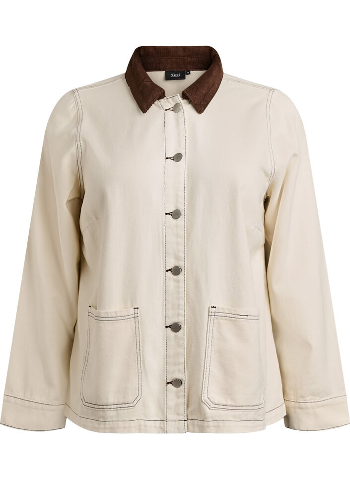 Farget denimjakke med kontrastkrage, Vanilje, Packshot image number 0