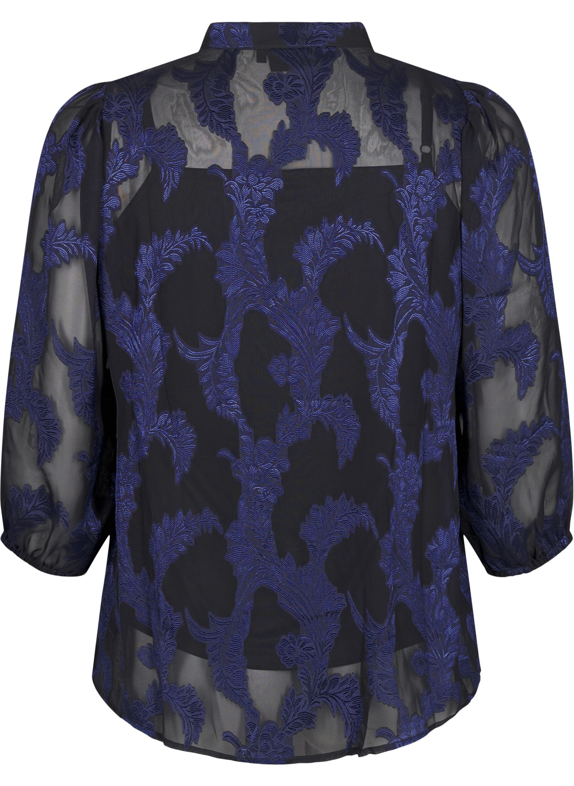 Zizzi Chiffonbluse med jacquardm&oslash;nster, Evening Blue, Packshot image number 1