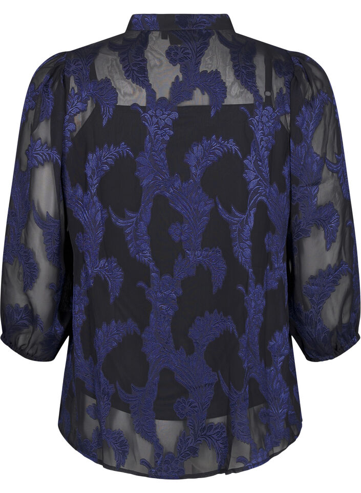 Chiffonbluse med jacquardmønster, Evening Blue, Packshot image number 1