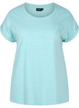 Melert T-skjorte i bomull, Aqua Splash Melange, Packshot image number 0