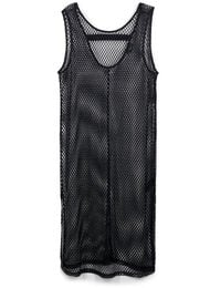 Ermeløs kjole i netting med splitt, Black, Packshot