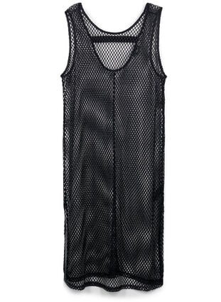 Ermeløs kjole i netting med splitt, Black, Packshot image number 0