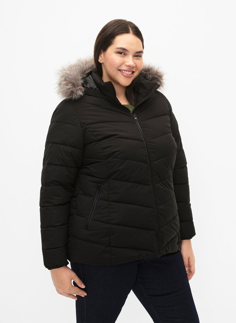 Kort boblejakke med hette, Svart, Model image number 0