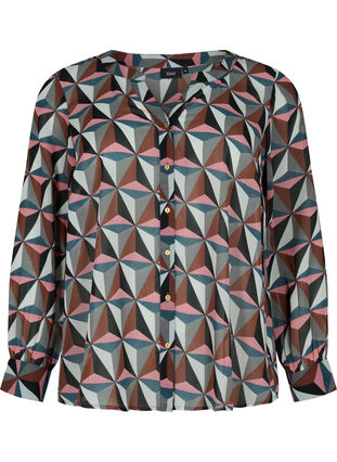 Skjorte med V-hals og mønster, Graphic Pink, Packshot image number 0
