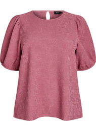 Strukturert bluse med korte ermer, Rosa
