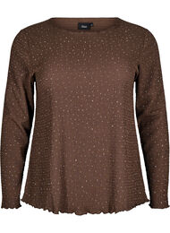 Langermet bluse med rhinsteiner, Chocolate Martini