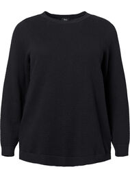 Bluse i strukturstrikket bomullskvalitet, Black