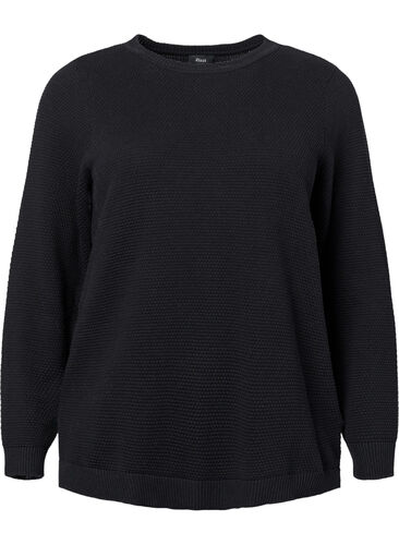 Bluse i strukturstrikket bomullskvalitet, Black, Packshot image number 0