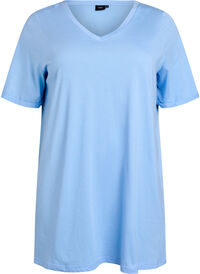 Ensfarget oversized t-skjorte med V-hals, Blå Ensfarget oversized t-skjorte med V-hals