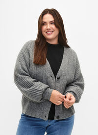 Melange cardigan i ribbestrikk, Light Grey Melange, Model