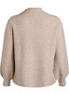 Ribbestrikket genser med puffede ermer og knapper, Beige, Packshot image number 1