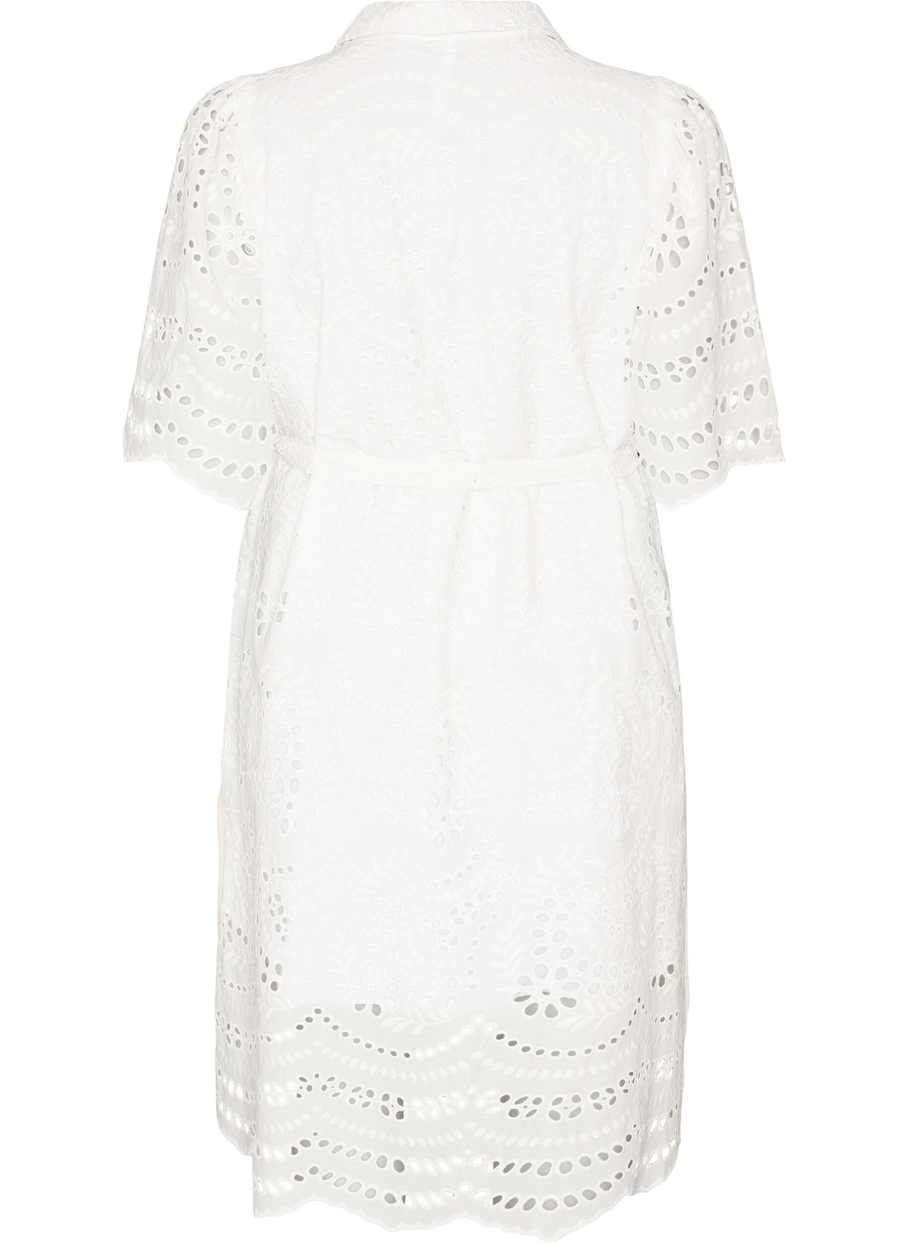 ZizziSkjortekjole i broderie anglaise med knytebelte, Hvit, Packshot image number 1