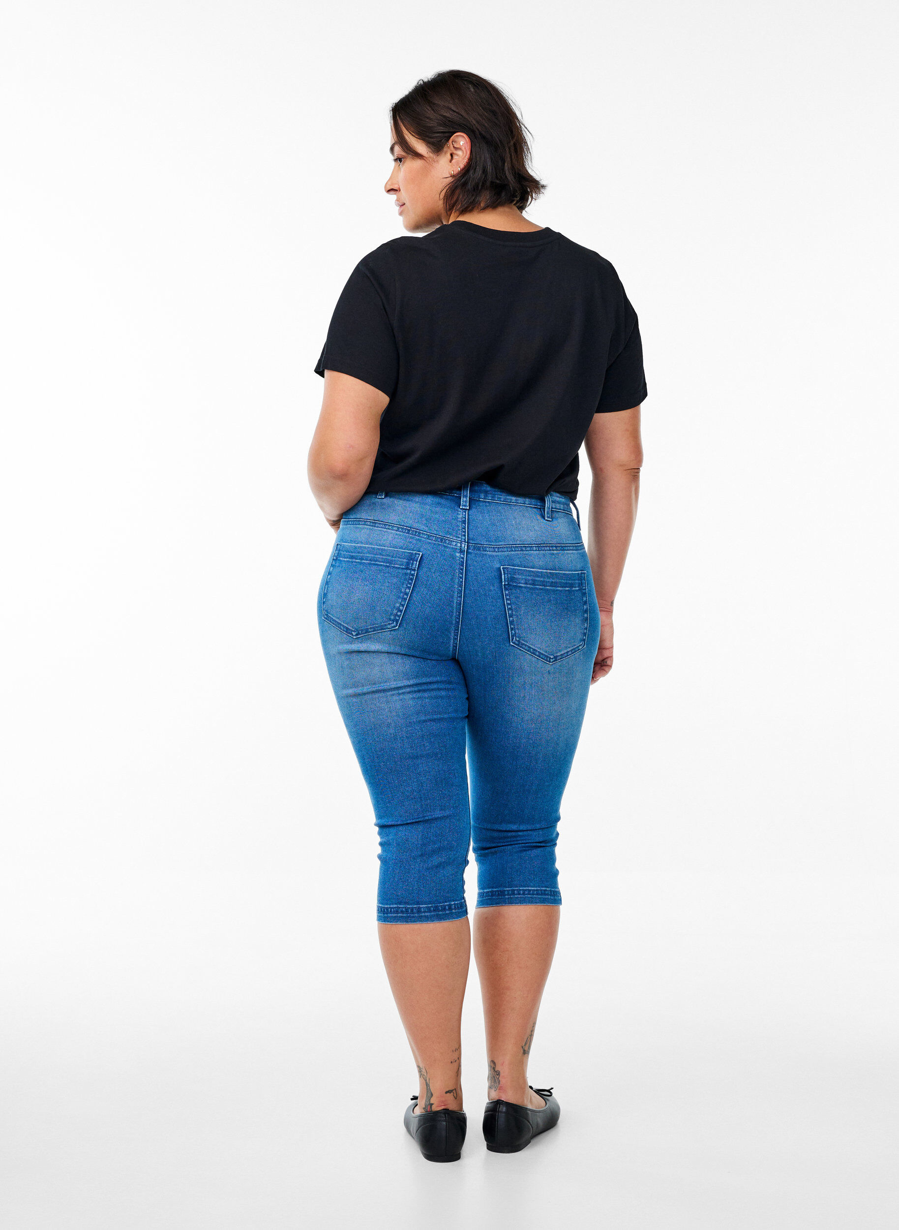 ZizziAmy capribukser med h&oslash;yt liv og super slim fit, Bl&aring;, Model image number 1