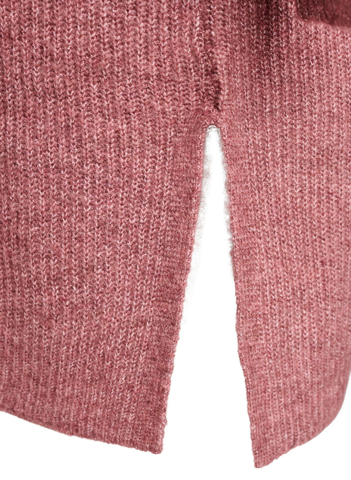 Lang ribbestrikket cardigan med &aring;pen front, Rosa, Packshot image number 3