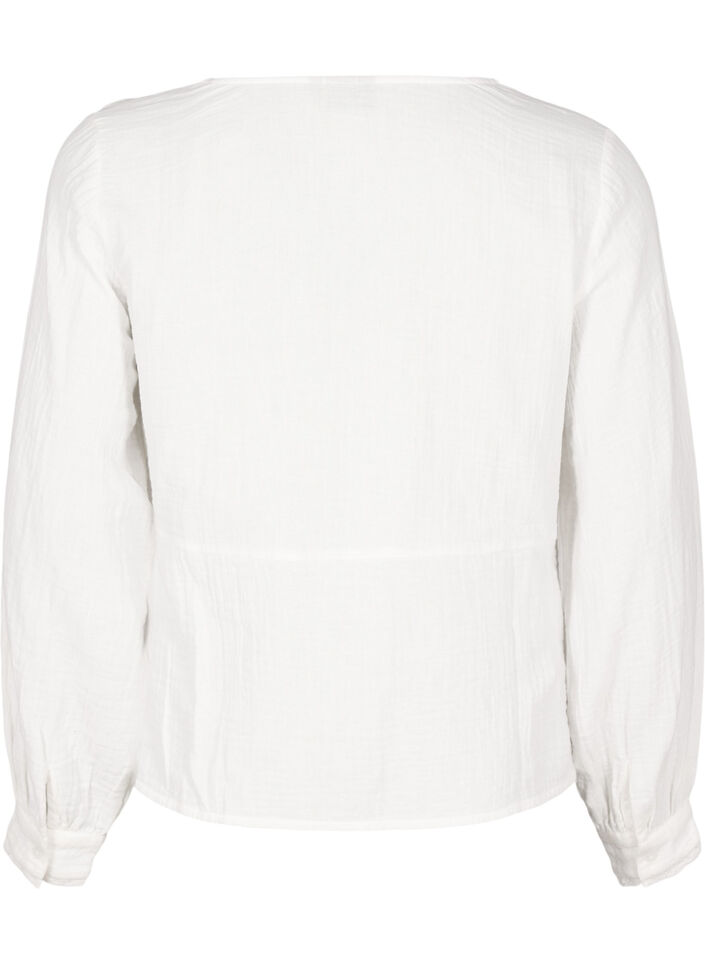 Bomullsskjorte med heklede detaljer, Vanilje, Packshot image number 1
